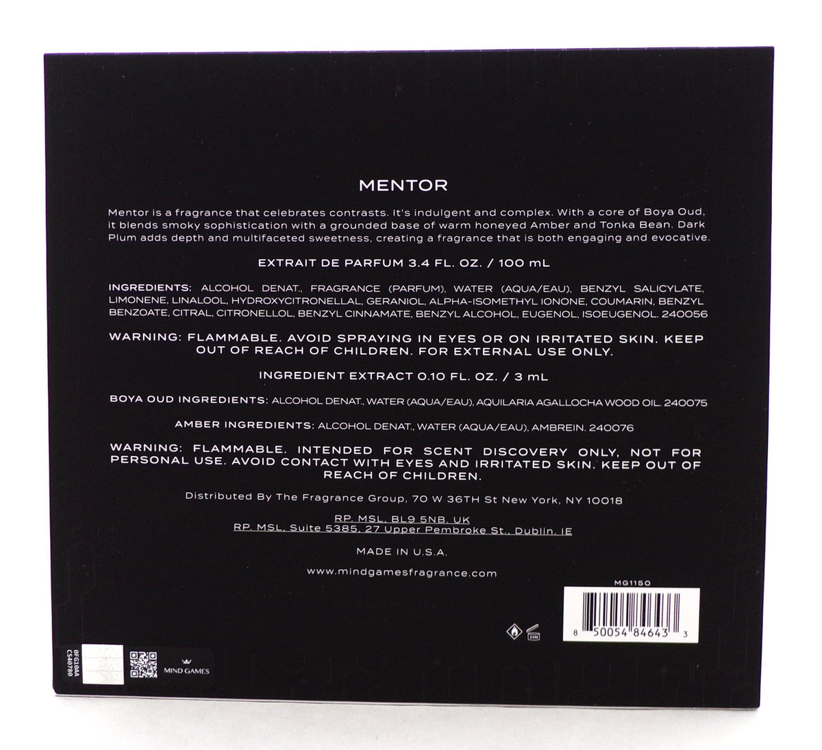 MENTOR by Mind Games 3.4 oz. Extrait de Parfum Spray. Brand New Set