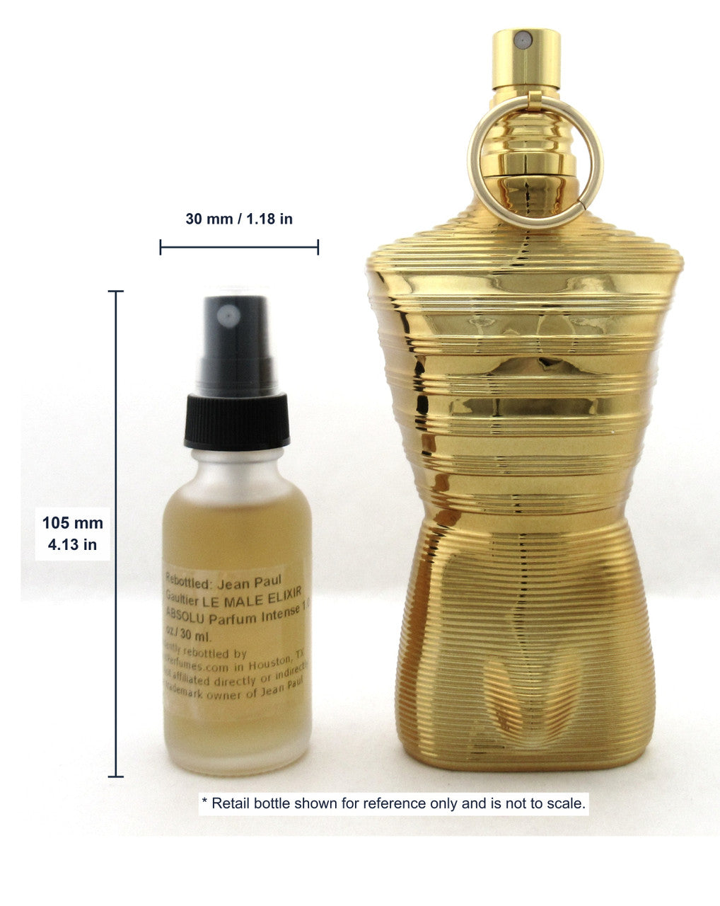 Travel Spray: Jean Paul Gaultier LE MALE ELIXIR ABSOLU Parfum Intense Refillable Spray 1.0 oz./ 30 ml. Glass Bottle