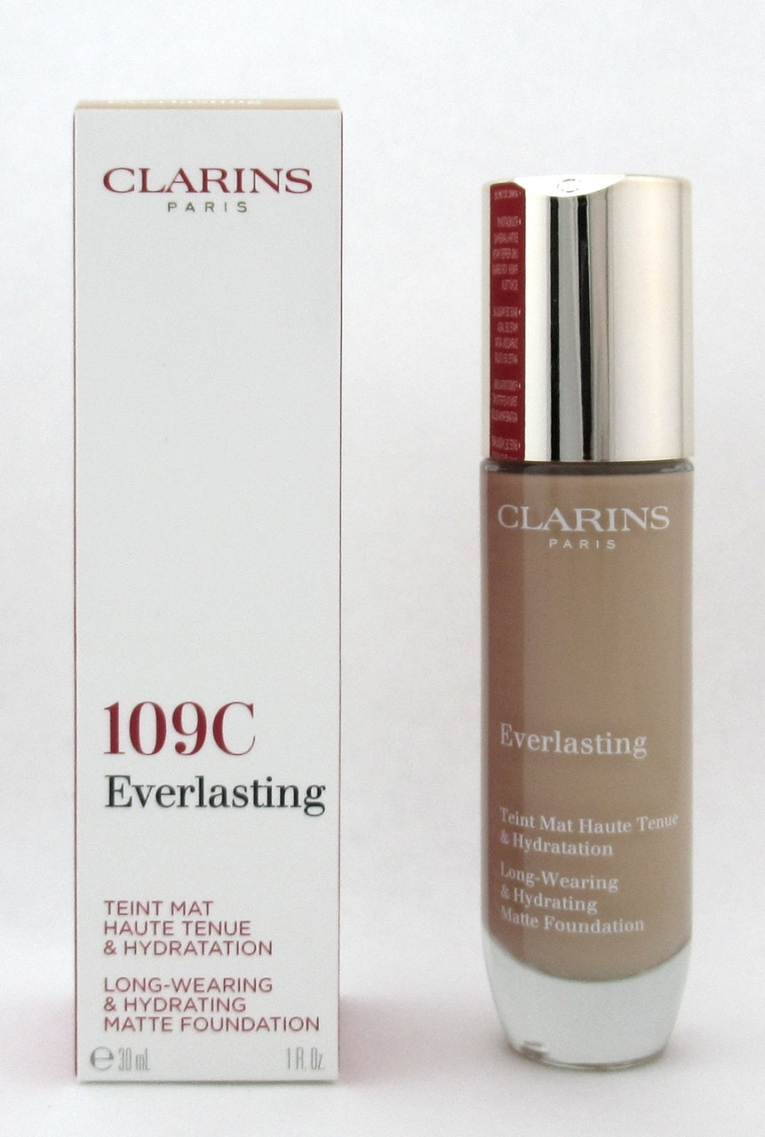 Clarins Everlasting Long Wearing & Hydrating Matte Foundation 109C Wheat 30 ml./ 1.0 oz. New