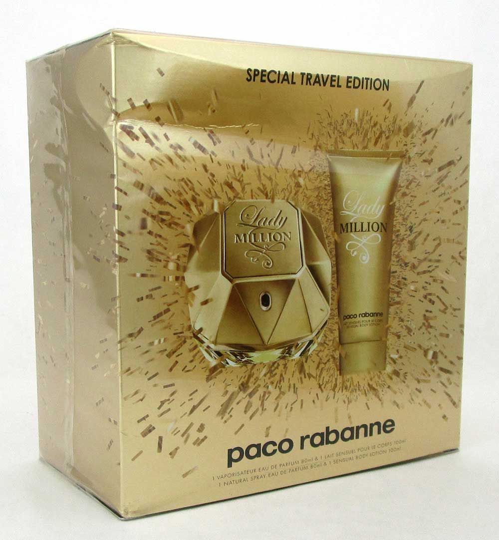 Lady Million by Paco Rabanne Set: 2.7 oz EDP+ 3.4 oz B/L *Damaged Box