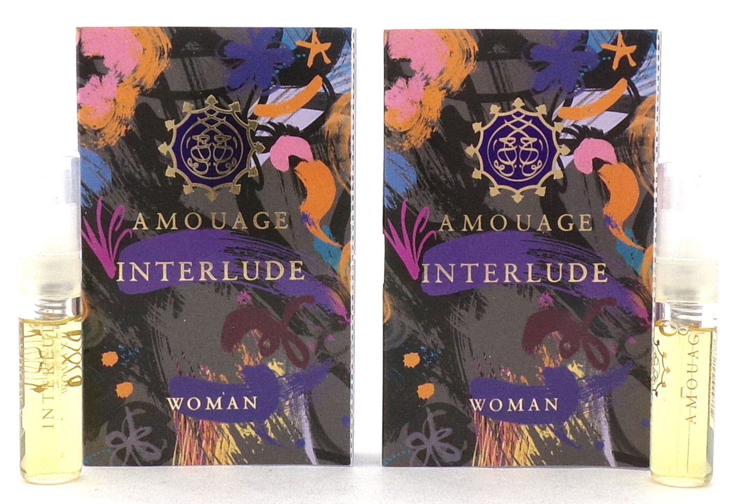 Amouage Interlude Woman 0.05 oz./ 2 ml. Eau de Parfum Sample Spray. LOT of 2 Vials. New with Card