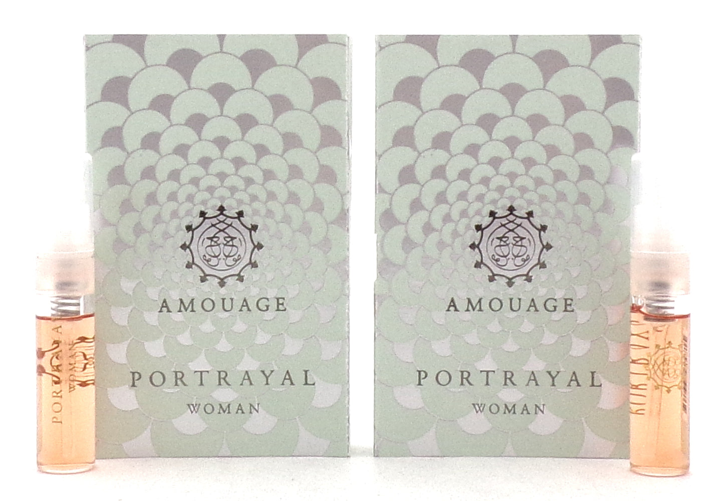 Amouage Portrayal Woman 0.05 oz./ 2 ml. Eau de Parfum Sample Spray. LOT of 2 Vials. New with Card