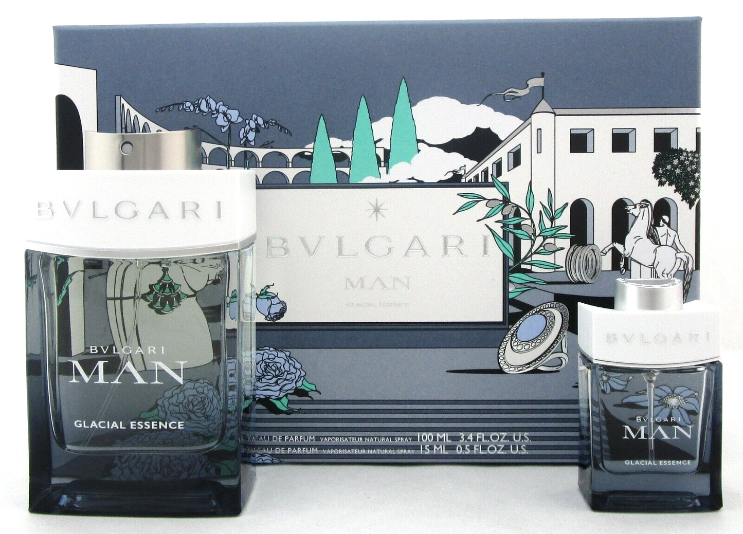 Bvlgari MAN GLACIAL ESSENCE 3.4 oz. + 15 ml. Eau de Parfum Spray. New Men's Set