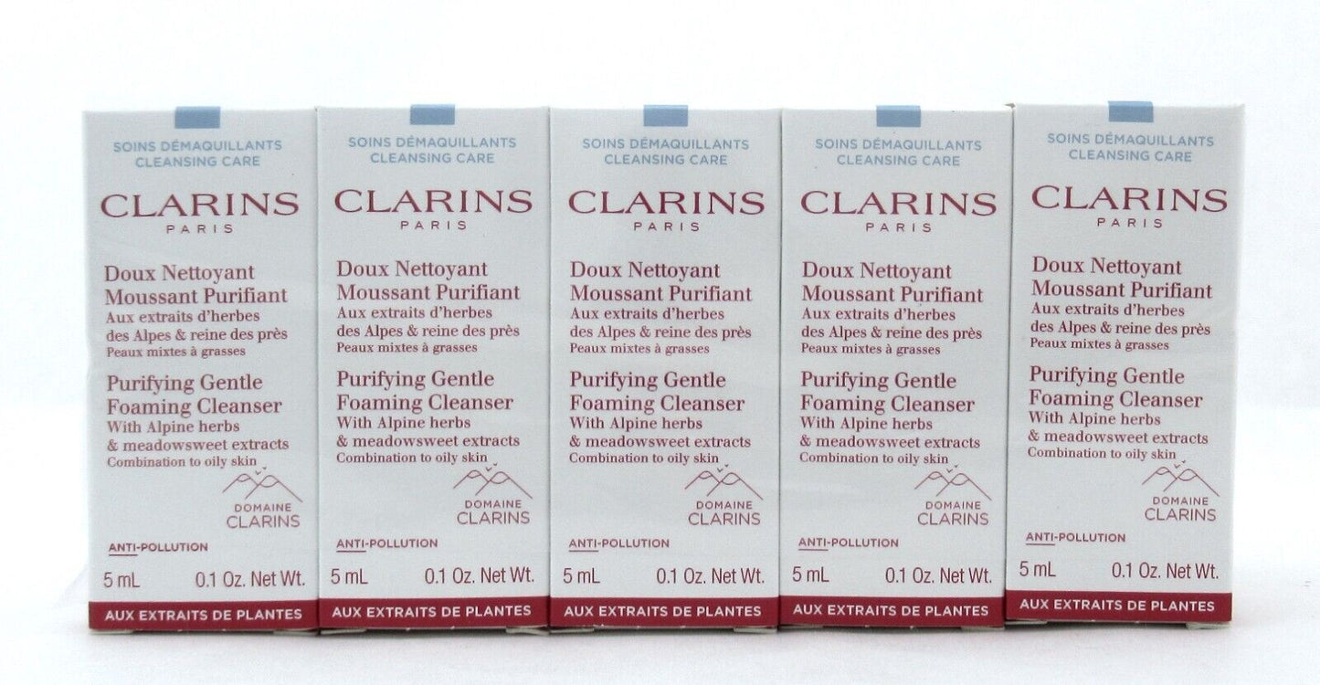 Clarins Purifying Gentle Foaming Cleanser 5 ml./0.1 oz Travel Size Lot of 10 New