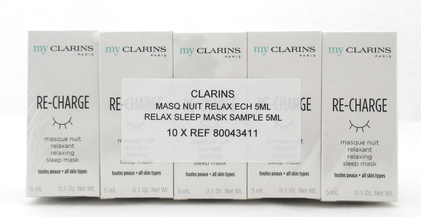 Clarins My Clarins Re Charge Relaxing Sleep Mask All Skin Sample 5 ml. Lot of 10