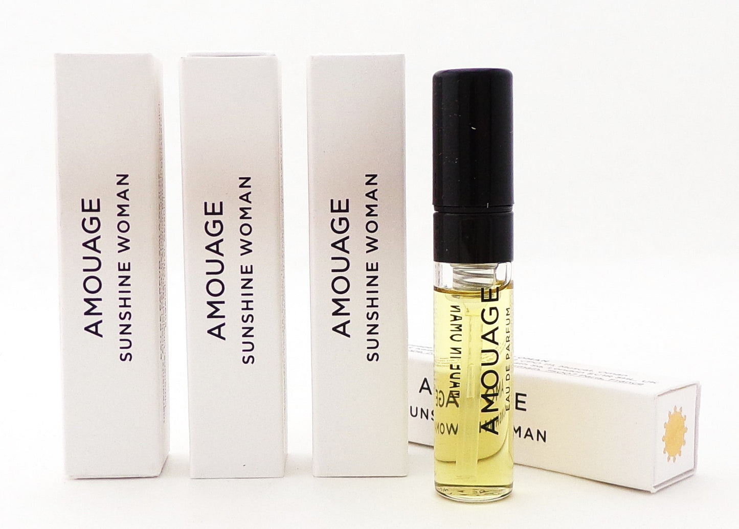 Amouage SUNSHINE Woman 0.06 oz. Eau de Parfum Sample Spray LOT of 4 New Damaged Boxes
