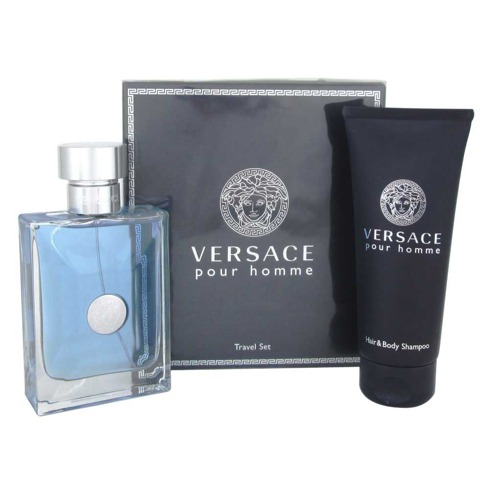Versace Pour Homme Travel Set for Men: 3.4oz. EDT Spr+3.4oz. Shampoo