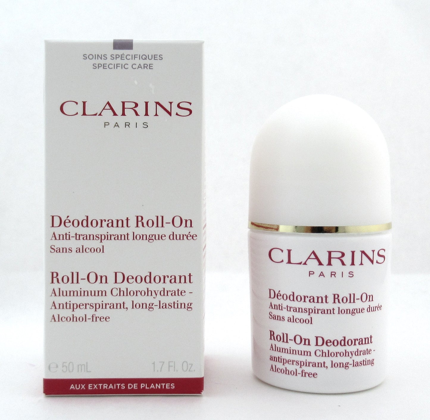Clarins Roll On Deodorant Aluminum Chlorohydrate Antiperspirant, Long lasting, Alcohol-free 1.7 oz./ 50 ml. New