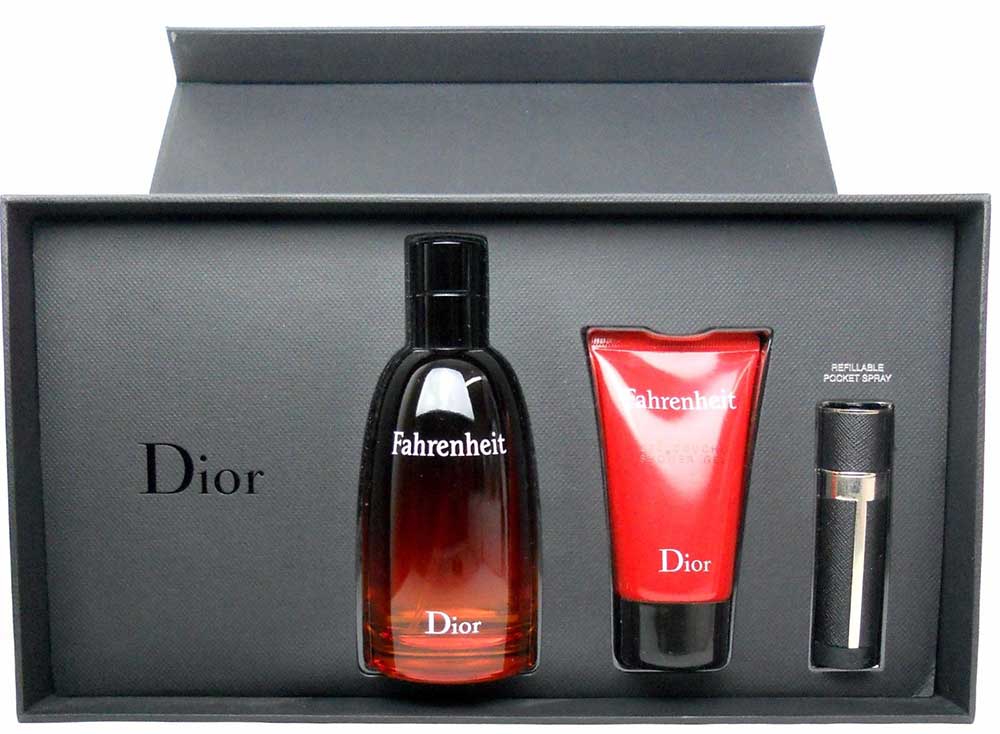 Fahrenheit by Dior 3.4oz.EDT+1.7oz.Gel+Pocket Spray. Slightly Damaged