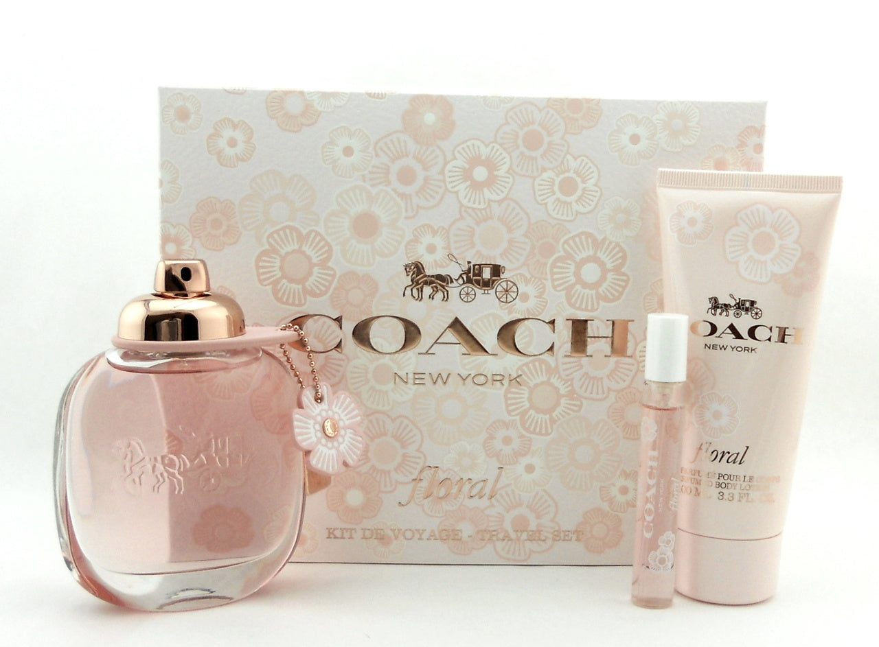 Coach Floral for Women 3oz EDP Spray + 3.3oz B/L+ 0.25oz EDP New Gift Set