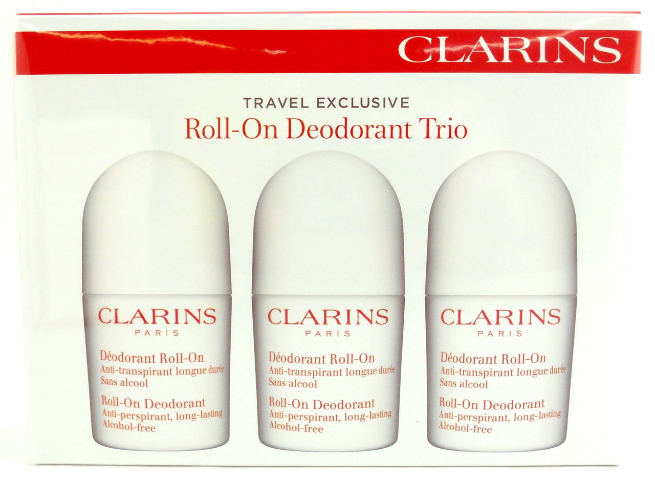 Clarins Roll-On Deodorant Antiperspirant Alcohol-free for Women. Pack of 3 Pieces 1.7 oz.Each.