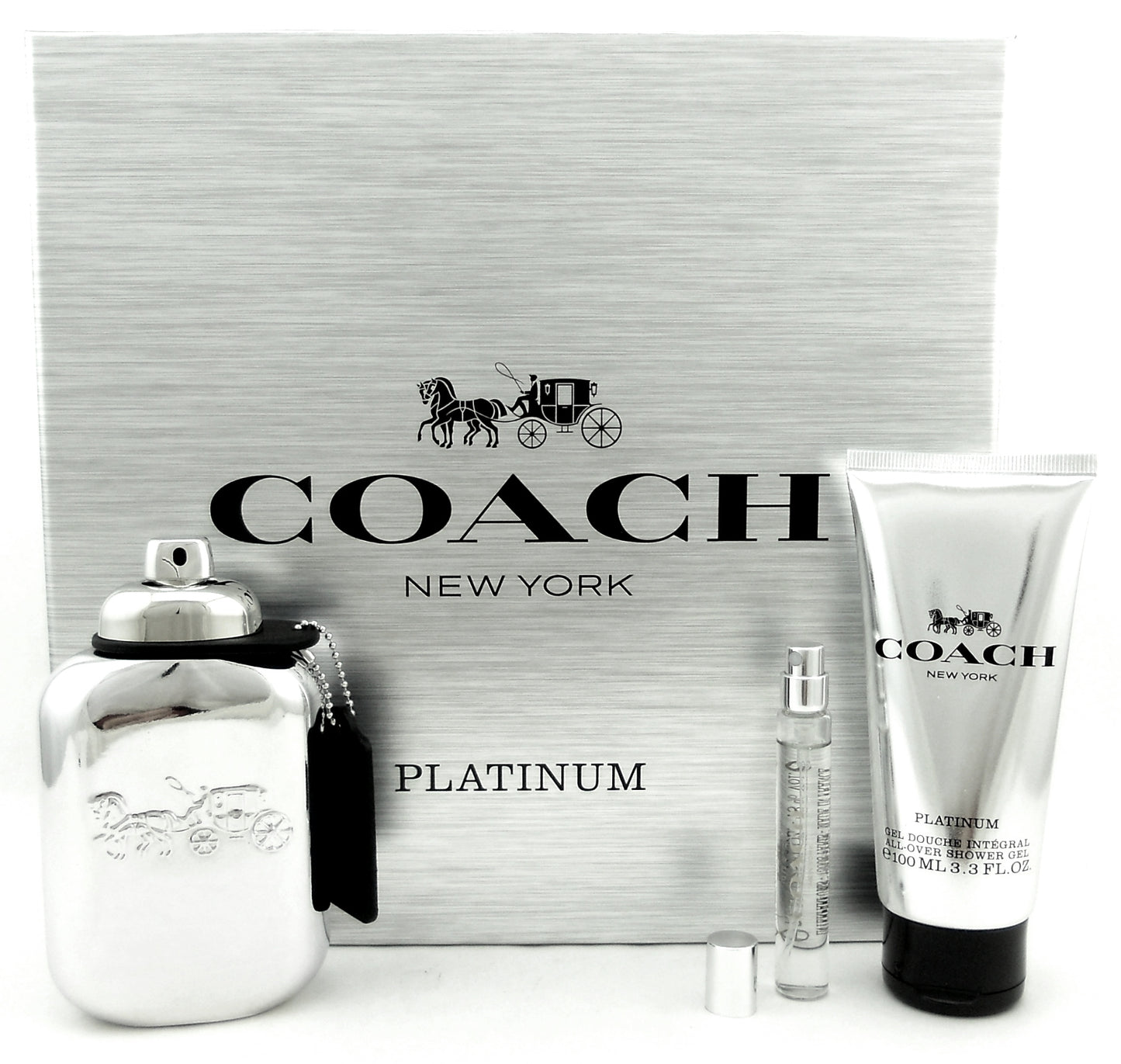 Coach Platinum for Men 3.3oz.EDP+7.5ml Spray+3.3oz.S/Gel. New Set