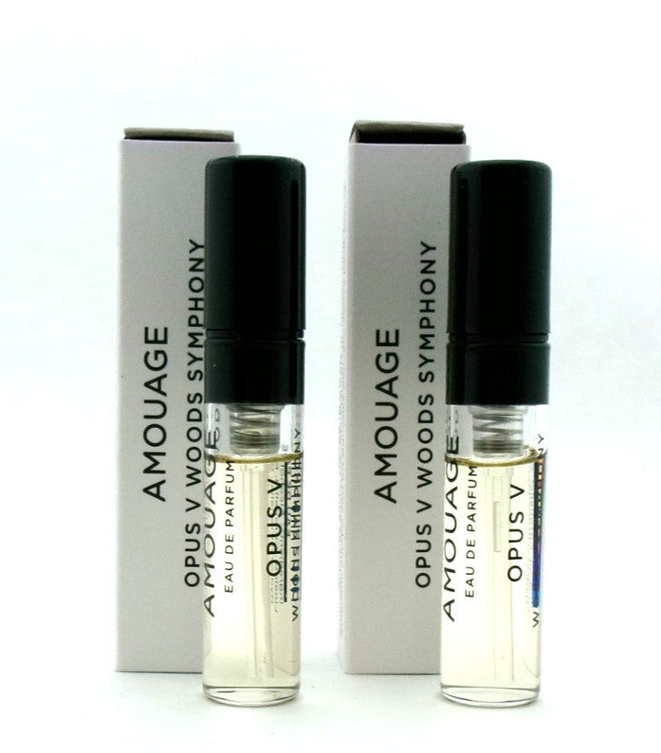 Amouage OPUS V WOODS SYMPHONY 0.06 oz. Eau de Parfum Sample Spray LOT OF 2 Vials Brand New