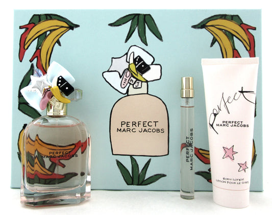 Marc Jacobs Perfect 3.3 oz & 10 ml EDP Spray + 2.5 oz B/Lotion. New Women's SET