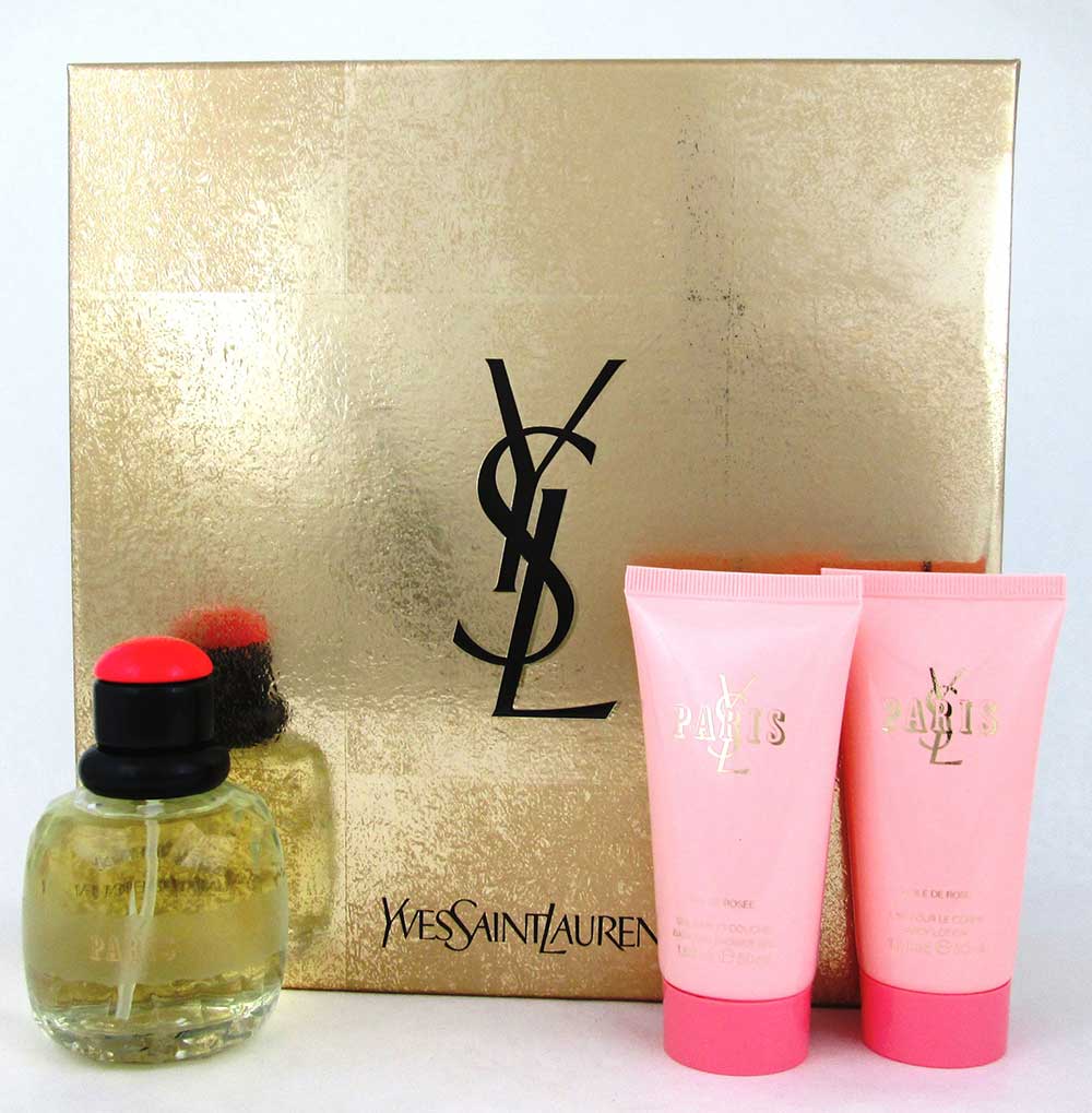 YSL Paris Gift Set: 2.5oz EDT +1.6oz B/Lotion & Sh/Gel *Damaged Box
