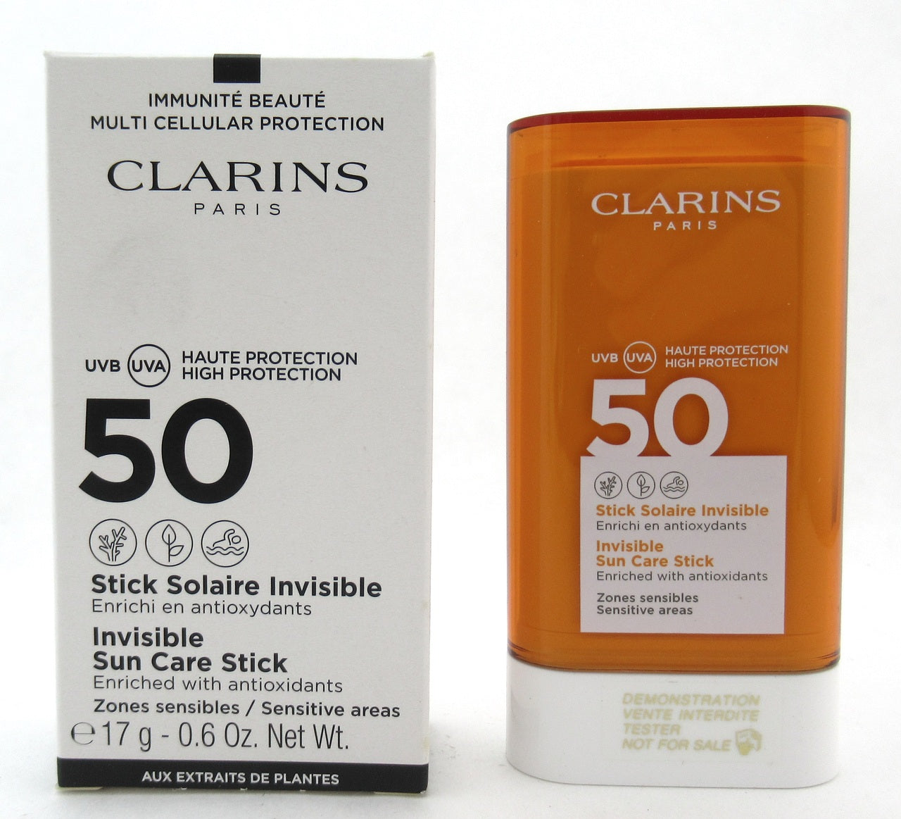 Clarins Invisible Sun Care Stick For Sensitive Areas SPF50 17 g./ 0.6 oz. New Tester