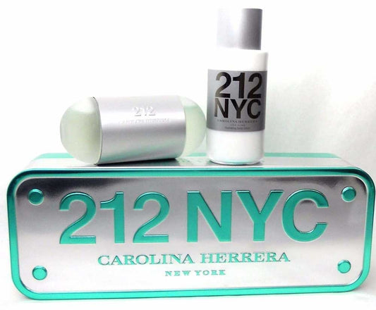 212 NYC Carolina Herrera 3.4oz.EDT + 6.7oz.Lotion.Brand New.Tin Box