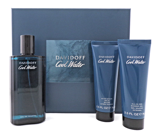 Cool Water by Davidoff 4.2 oz EDT Spr+2.5 oz Sh/Gel & A/Shave Balm New Men's SET