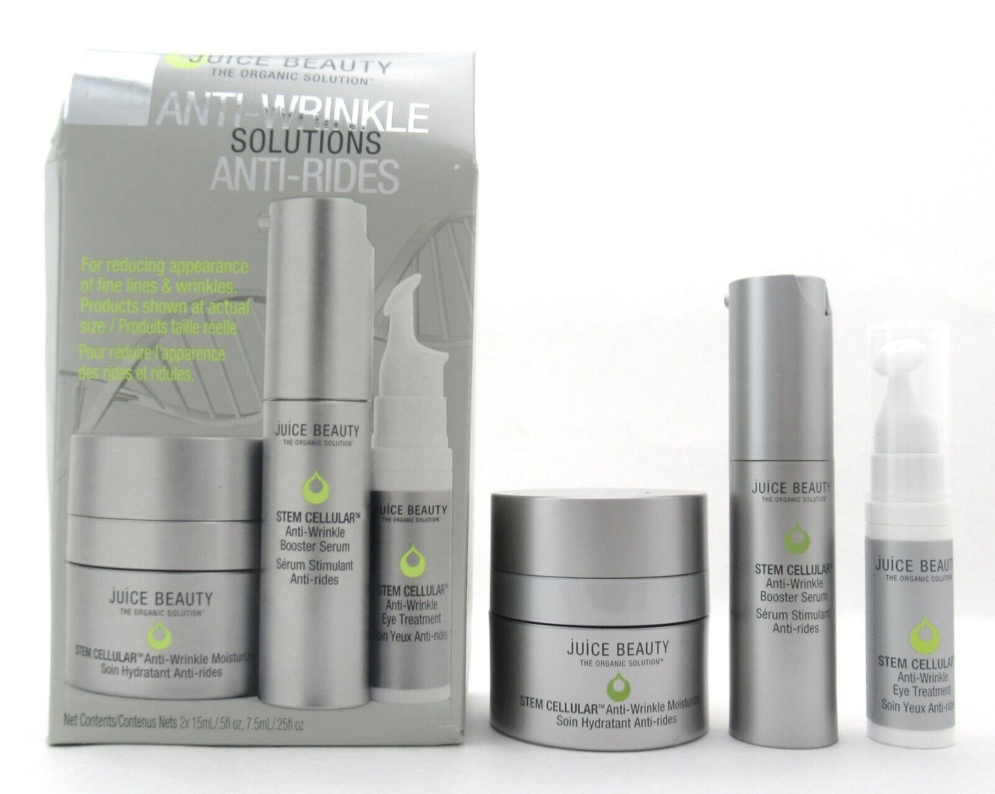 Juice Beauty Stem Cellular Anti-Wrinkle Solutions Set 3 Pc 0.5 oz. Damaged Box