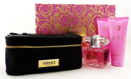 Versace BRIGHT CRYSTAL 4 Pcs Set for Women: 3.0 oz. Eau de Toilette Spray + 3.4 oz. S/Gel + 3.4 oz. B/Lotion + Beauty Case. Brand New