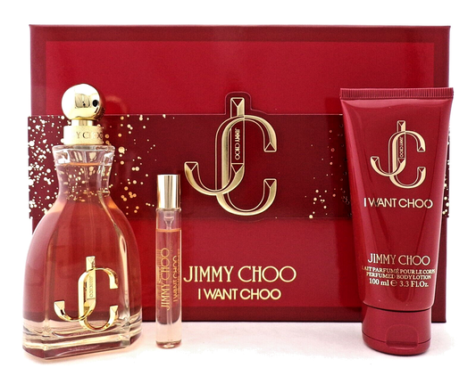 Jimmy Choo I WANT CHOO 3.3oz & 0.25oz EDP Spray + 3.3oz B/Lotion New Women's SET