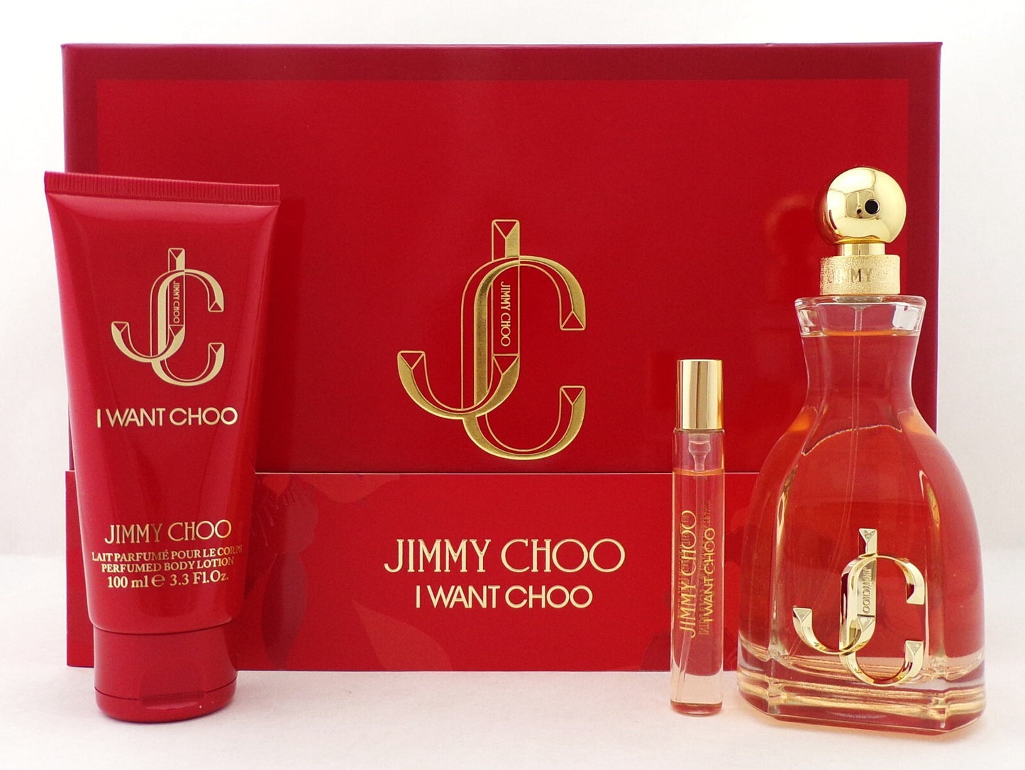Jimmy Choo I WANT CHOO 3.3oz & 0.25oz EDP Spray + 3.3oz B/Lotion Women's SET New