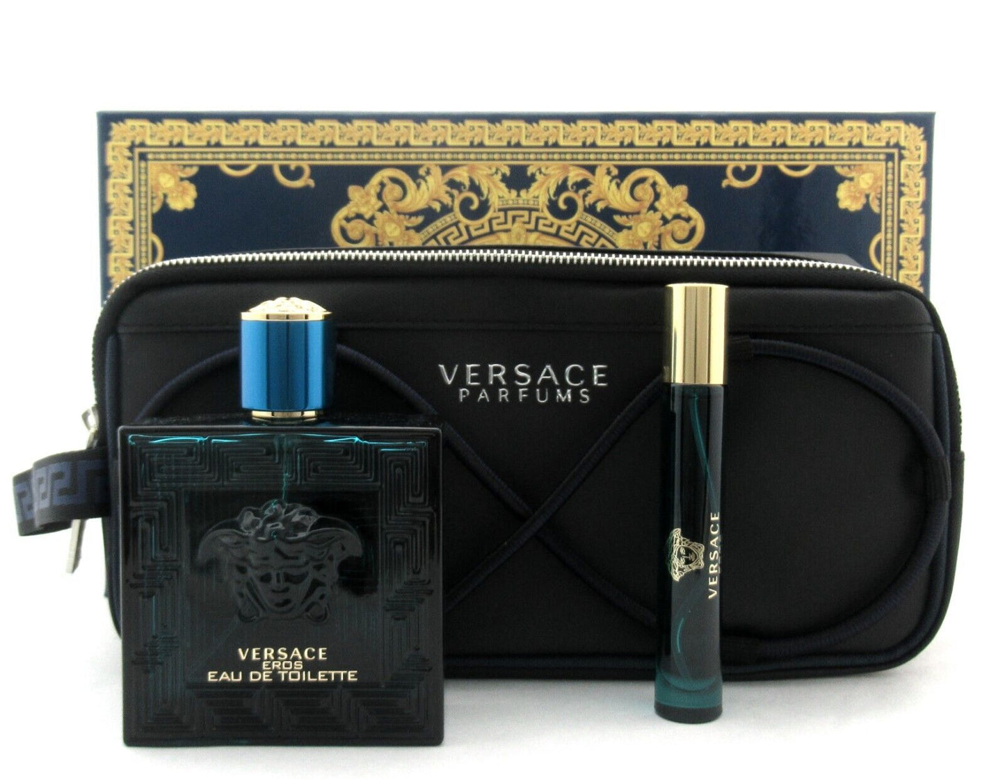VERSACE EROS Cologne for Men 3 pcs Set 3.4 oz. EDT Spray + EDT Travel + Trousse