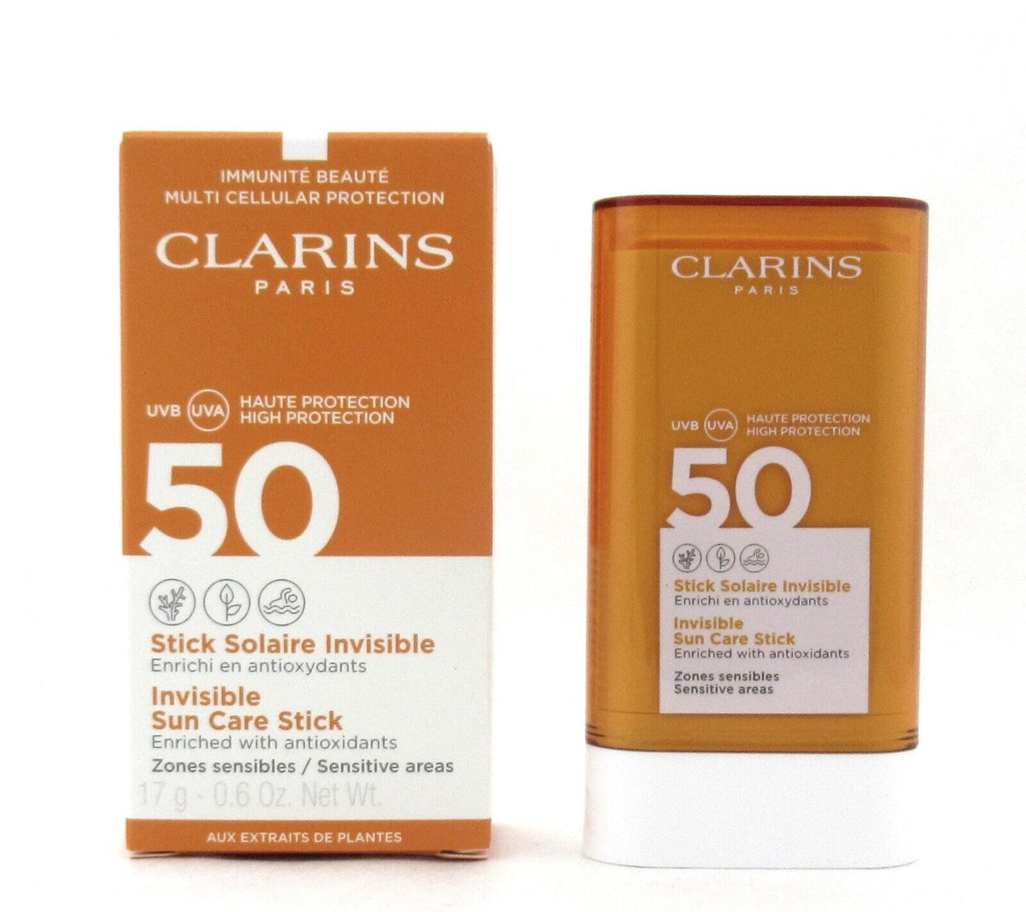 Clarins Invisible Sun Care Stick SPF 50 Sensitive Areas 17 g./ 0.6 oz. New
