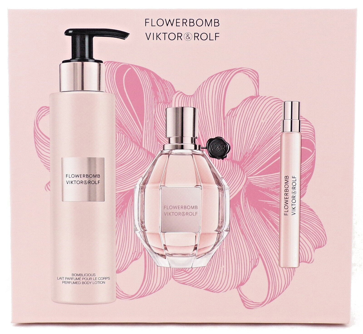 Flowerbomb by Victor & Rolf 3.4oz & 10ml EDP Spray + 6.7oz B/Lot New Women's Set