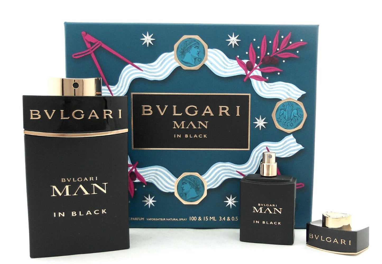 Bvlgari MAN in Black Gift Set: 3.4 oz.EDP Spray + 0.5 oz. Spray, New in Hard Box