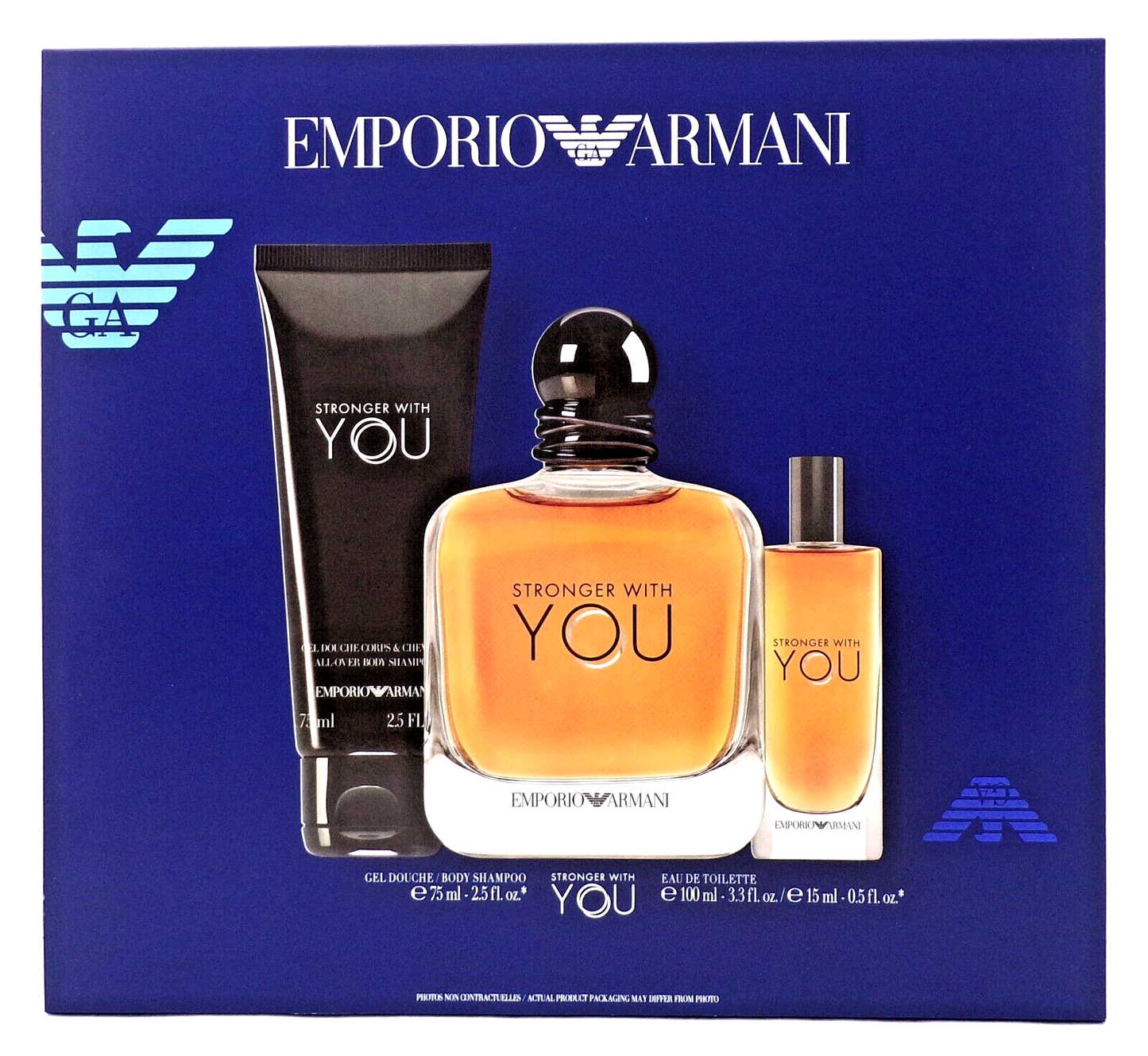 Stronger With You by Emporio Armani 3.3 & 0.5 oz EDT + 2.5 oz Shower Gel New SET