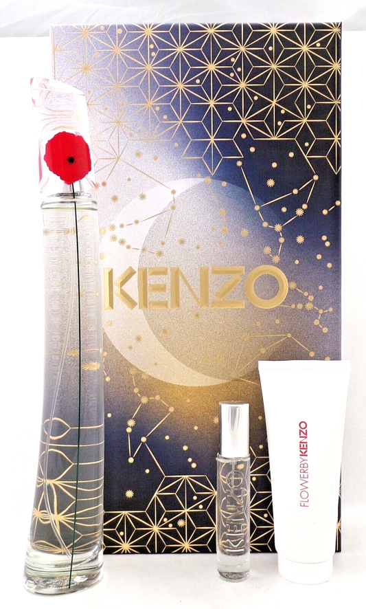 Flower by Kenzo 3.3 oz & 10 ml EDP Spray + 2.5 oz Body Milk. New SET for Women.