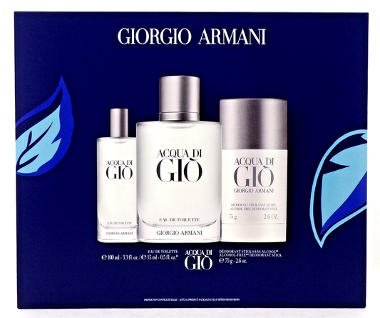 Acqua di Gio by Giorgio Armani 3.3oz & 0.5oz EDT Spray+2.6oz Deo New SET for Men