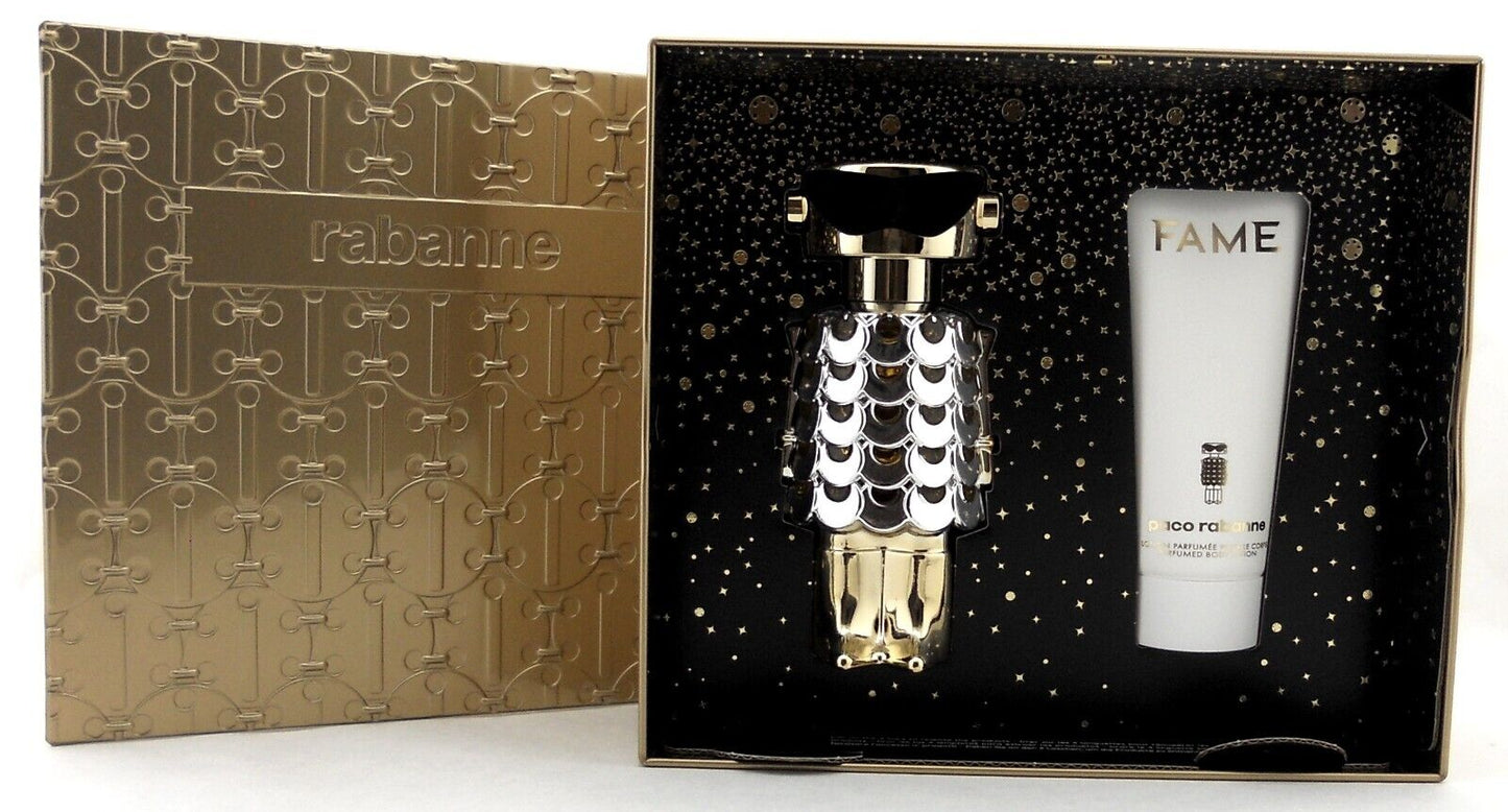 FAME by Paco Rabanne 2.7oz.EDP Spray+ 3.4oz.Lotion New Set Slightly Damaged