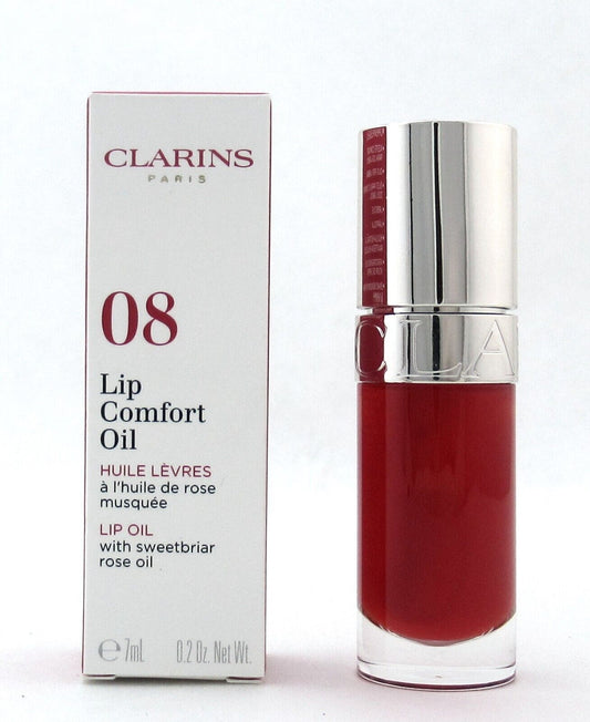 Clarins 08 Strawberry Lip Comfort Oil with Sweetbriar Rose Oil 7 ml./0.2 oz. New