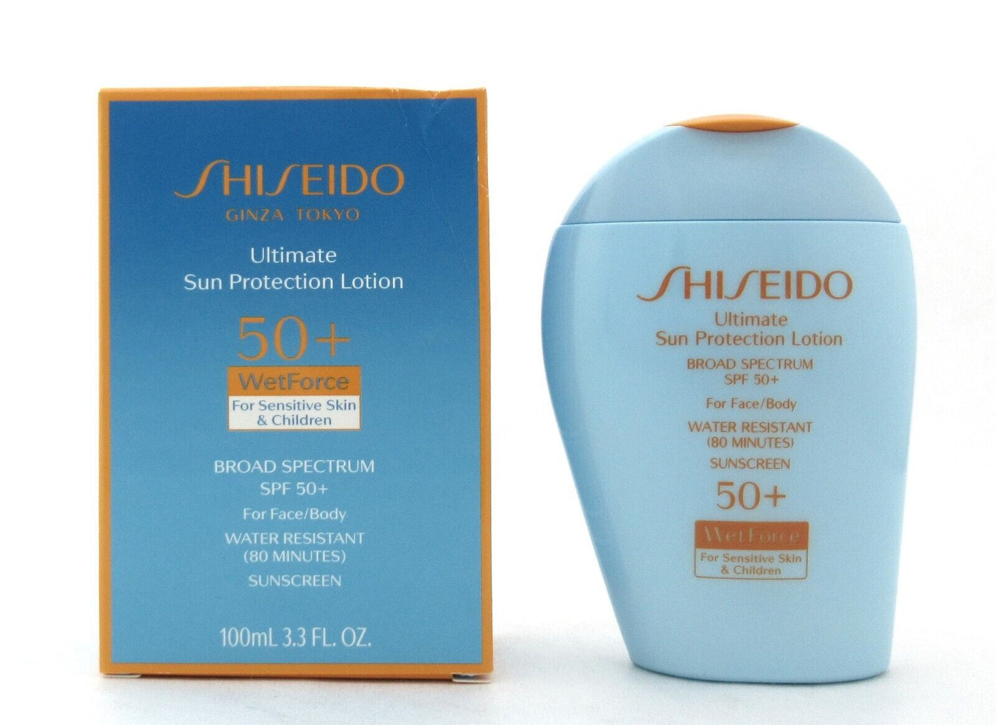 Shiseido Ultimate Sun Protection Lotion 50+ Wet Force Sensitive Skin 3.3 oz. New  Damaged Box