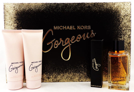 Gorgeous by Michael Kors 4 Pcs Set for Women 3.4 oz. EDP Spray+Travel+Lot+GelNew