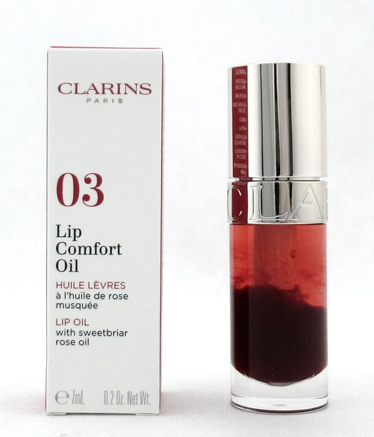 Clarins 03 Cherry Lip Comfort Oil with Sweetbriar Rose Oil 7 ml./ 0.2 oz. New