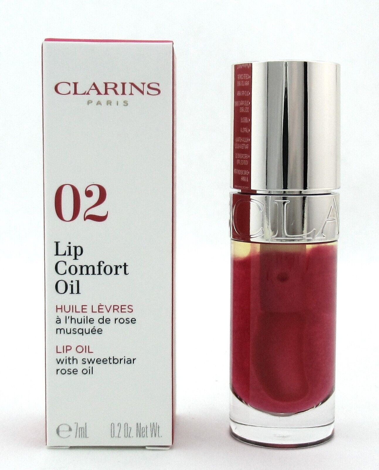 Clarins 02 Raspberry Lip Comfort Oil with Sweetbriar Rose Oil 7 ml./ 0.2 oz. New