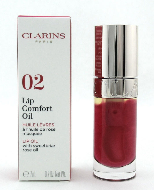 Clarins 02 Raspberry Lip Comfort Oil with Sweetbriar Rose Oil 7 ml./ 0.2 oz. New