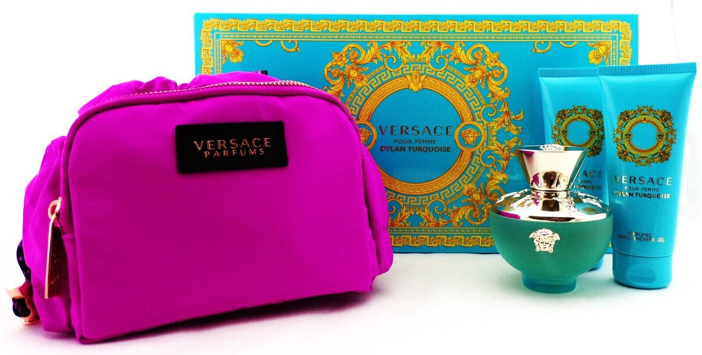 Versace Dylan Turquoise 4 Pcs Set for Women EDT  Spray 3.4 + 2 Gels + Bag New
