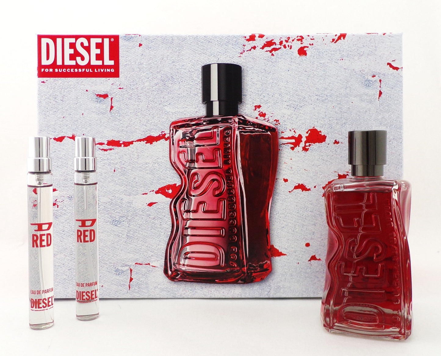 Diesel D RED 3.4 oz. EDP Spray + 2 x 0.3 oz. Travel Sprays for Men Brand New SET