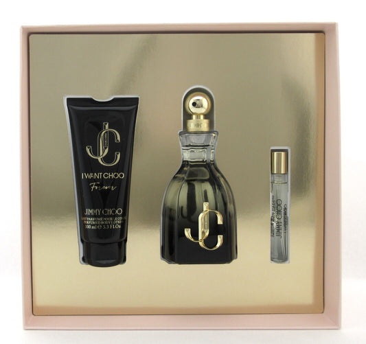 I Want Choo Forever Women 3pc Set EDP Spray 3.3 oz. Body Lotion+ EDP Mini Spray