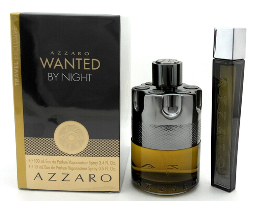 Azzaro Wanted by Night  3.4 oz EDP Spray+15 ml. Travel Spray Set in Sealed Box
