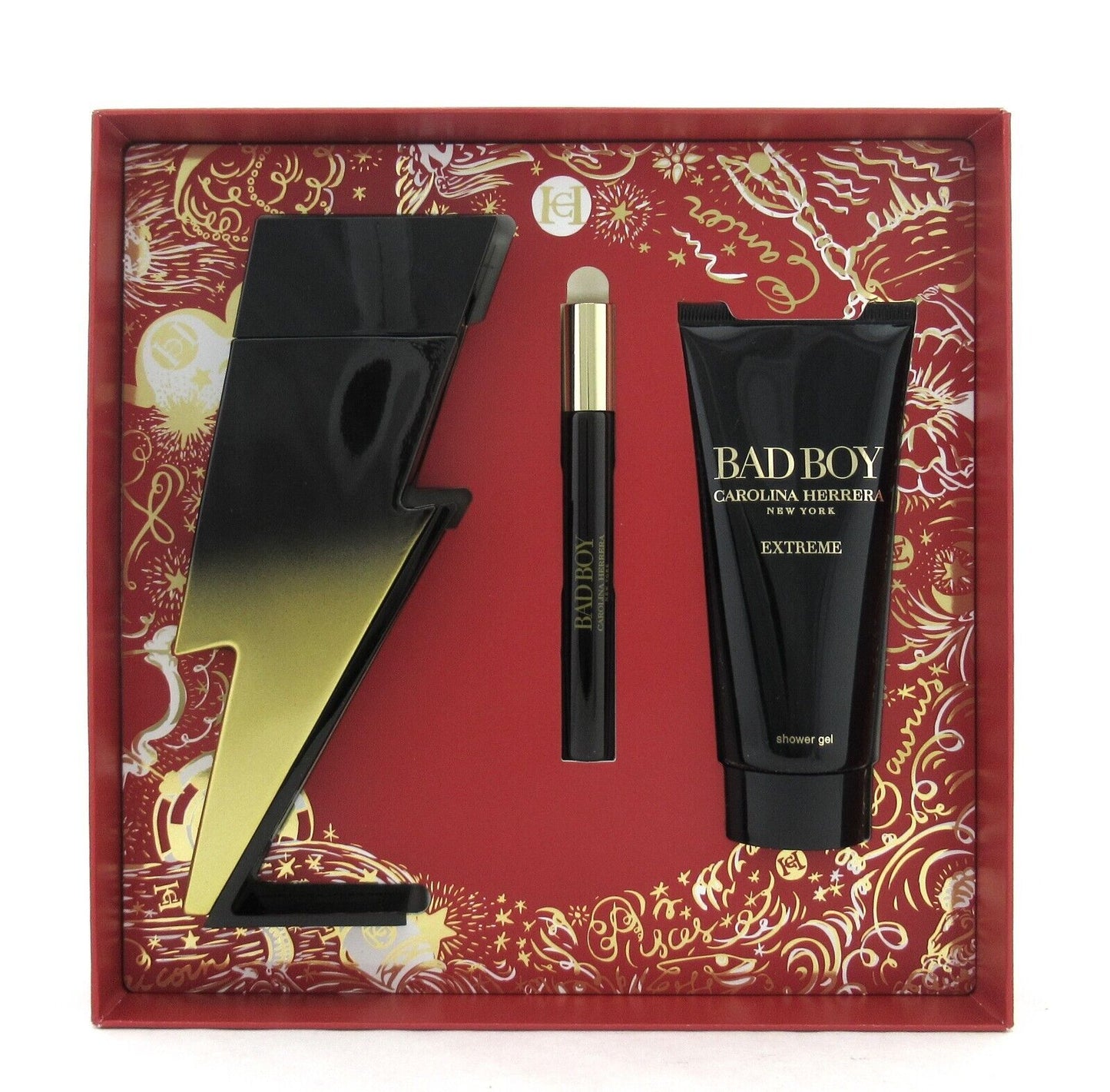 Bad Boy Extreme by Carolina Herrera 3 Pc Set for Men EDP Spray 3.4oz+Sh/Gel+10ml