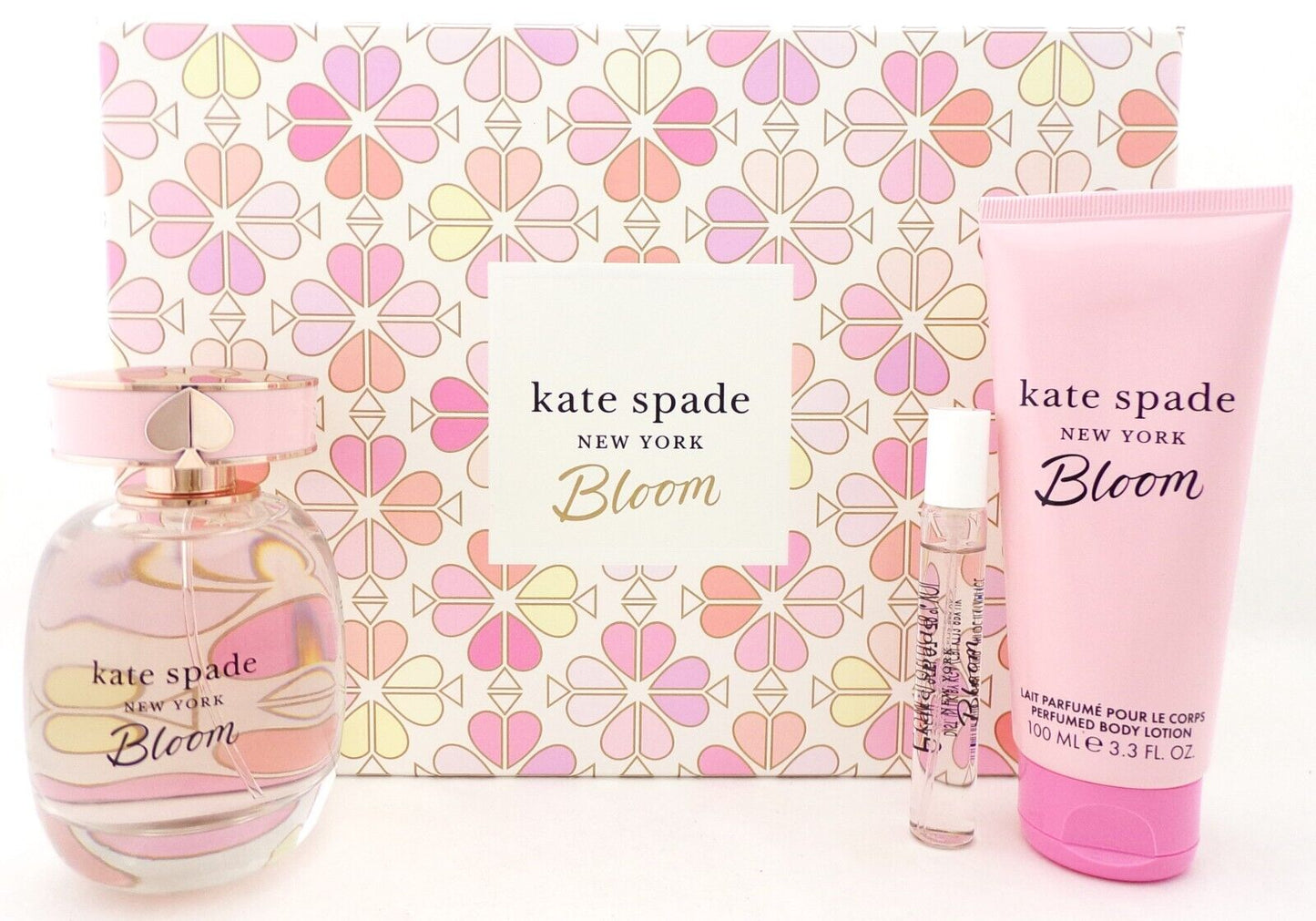 Kate Spade NY Bloom 3 pcs Set  3.3 oz. EDT +0.25 oz. EDT + 3.3 oz. B/Lotion New
