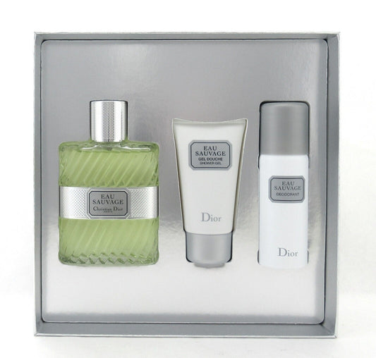Eau Sauvage by Christian Dior 3 Pc Set for Men EDT Spray 3.4 oz+Shower Gel+Deo S