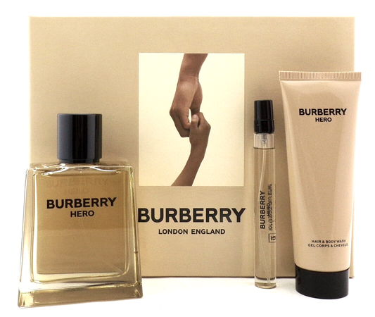 Burberry Hero 3.3 oz. & 10 ml. EDT Spray + 2.5 oz. Shower Gel. New SET for Men