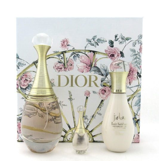 Jadore by Christian Dior 3 Pc Set EDP Spray 3.4 oz+ Body Milk 2.5 oz + EDP Mini