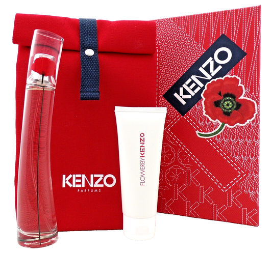 Flower by Kenzo 1.7 oz EDP Spray + 2.5 oz Body Milk + Pouch. New SET for Women.